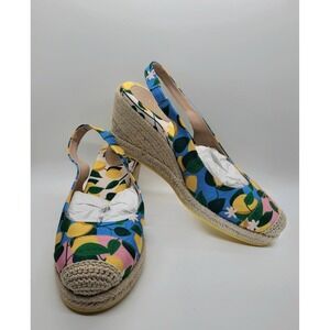Floral and Lemon Print Jute Wedge Sandals